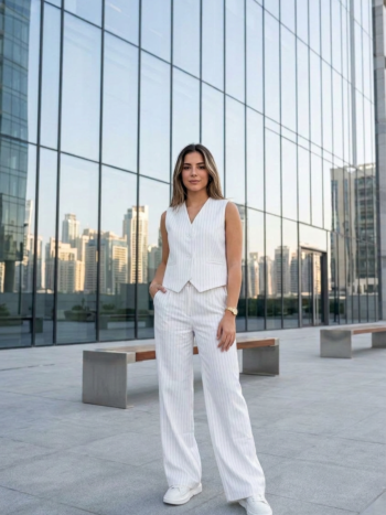 Pinstripe Power Set - White