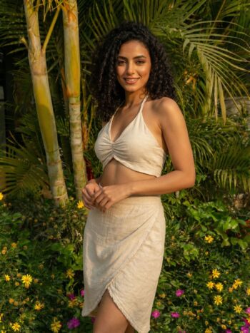 Beige Wrap Skirt Set